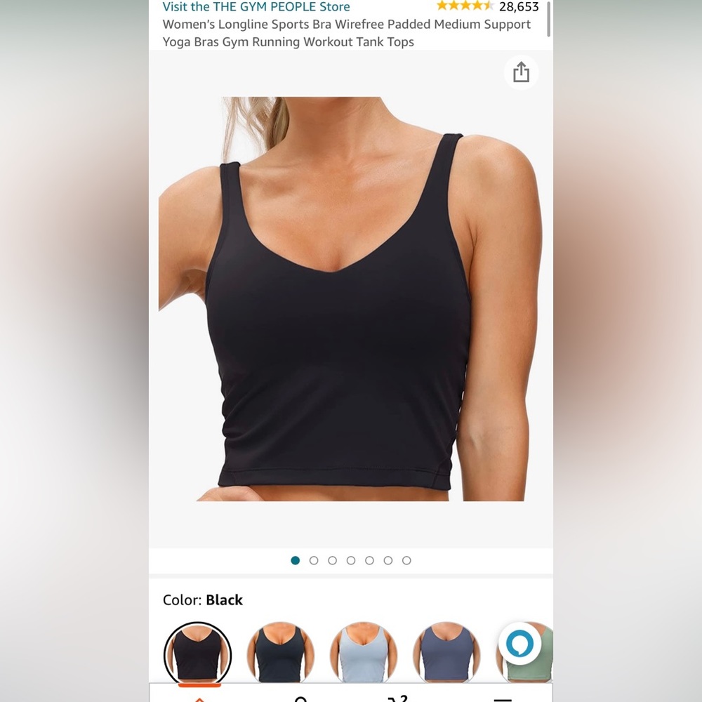 The Gym People (amazon brand) longline sports bra tank top in black, size XL